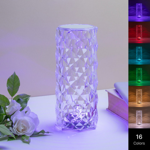 Настольная Led лампа Кристалл Роза хрустальная crystal rose на аккумуляторе с сенсорным управлением на пульте